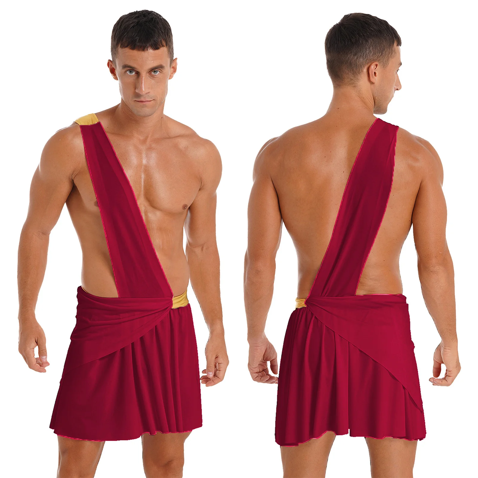 thumbnail image 1 of Túnica de Toga romana del antiguo dios griego para hombre, disfraz de gladiador griego, disfraz de Cosplay con correa para un hombro, falda escocesa con volantes, ropa para discoteca, 1 of 5