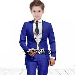 Tailcoat Royal Blue Boys Formal Suits Clothing Set Kids Coat Vest Pants 3Pcs Wedding Tuxedo Children Blazer Party Prom Costume