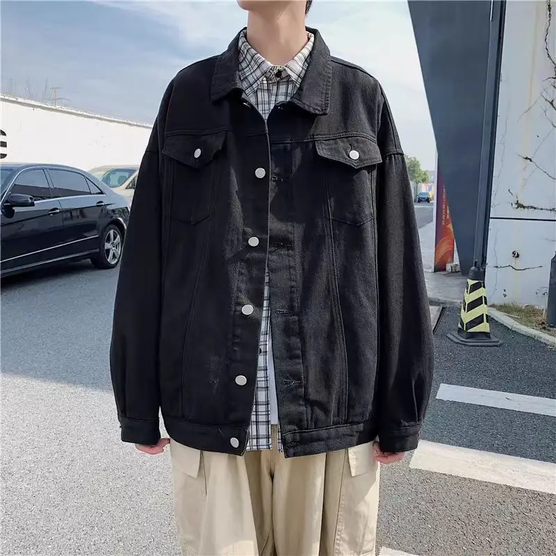 جاكيت دنيم أبيض نقي للجنسين، تصميم فضفاض لفصلي الر...