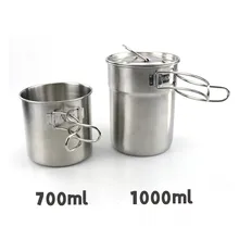 

700ml+1000ml Pot Portable Outdoor Portable Camping Water Mug Cup With Lid&Foldable Handle Hiking Camping Supplies Water Mug