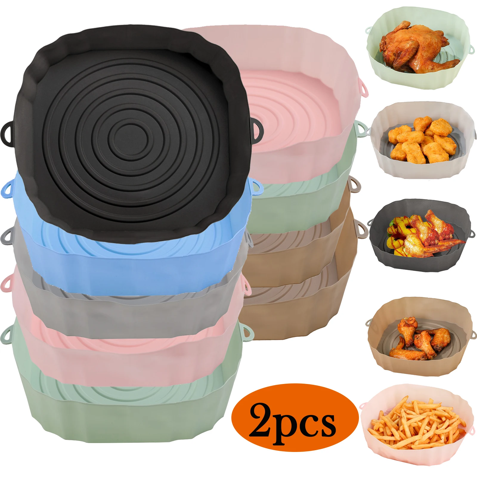Silicone Air Fryers Oven Baking Tray Round Replacement Grill Pan Airfryer Accessories Kitchen Fried Chicken Basket Mat Fryer Pot air fryer baking tray air fryer accessories air fryer silicone tray air fryer basket
