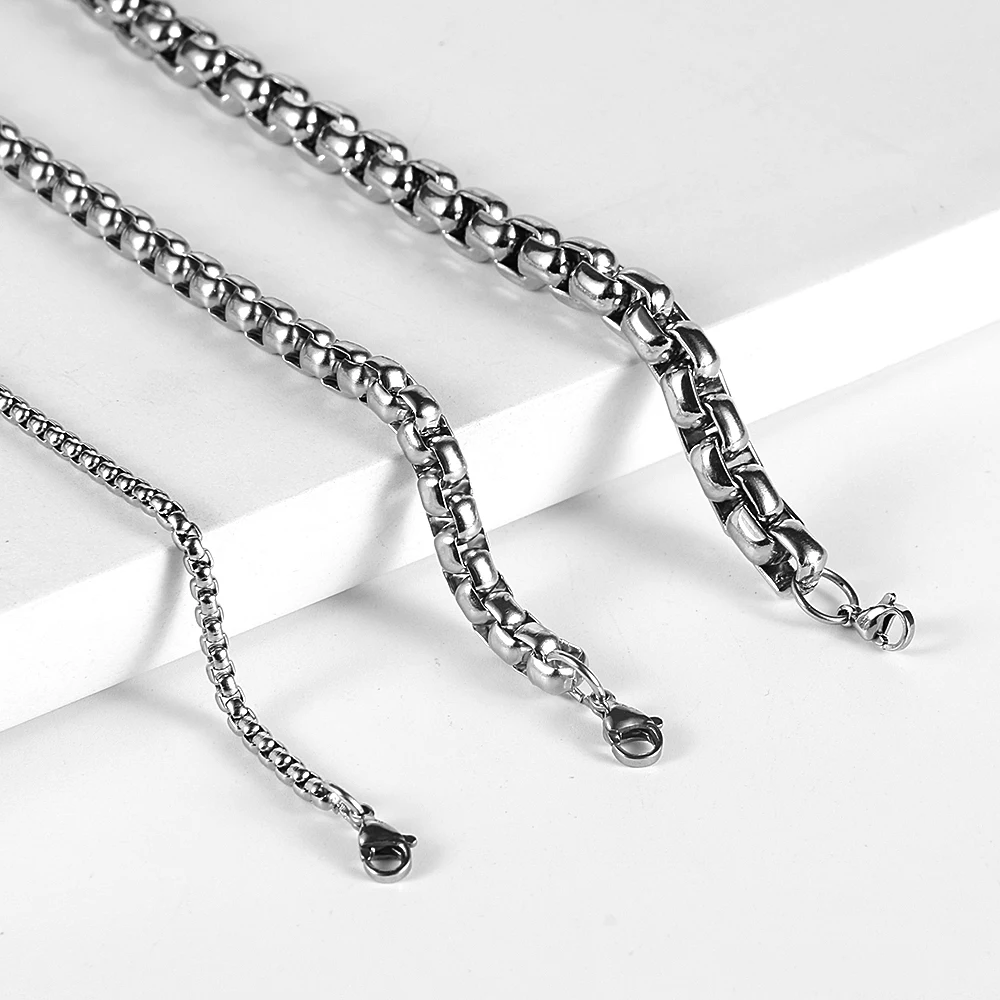 

Nabest Stainless Steel Necklaces for Men Box Chain 3 6 8mm Width 13.8-23.6 Inch Length Boys Fashion Jewelry Gifts for Boyfriends