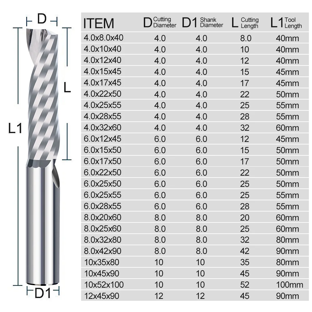 XCAN Milling Cutter AAAAA 3D CNC Router Bit 3.175/4/6/8/10/12mm Single Flute Spiral Carbide End Mill for Aluminum Wood Cutting images - 6