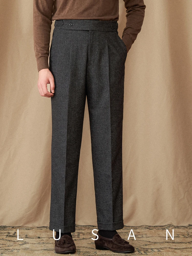 40% Wool Winter Thick Warm Naples Casual High Waist Straight Pants Commuter Retro Men casual pants