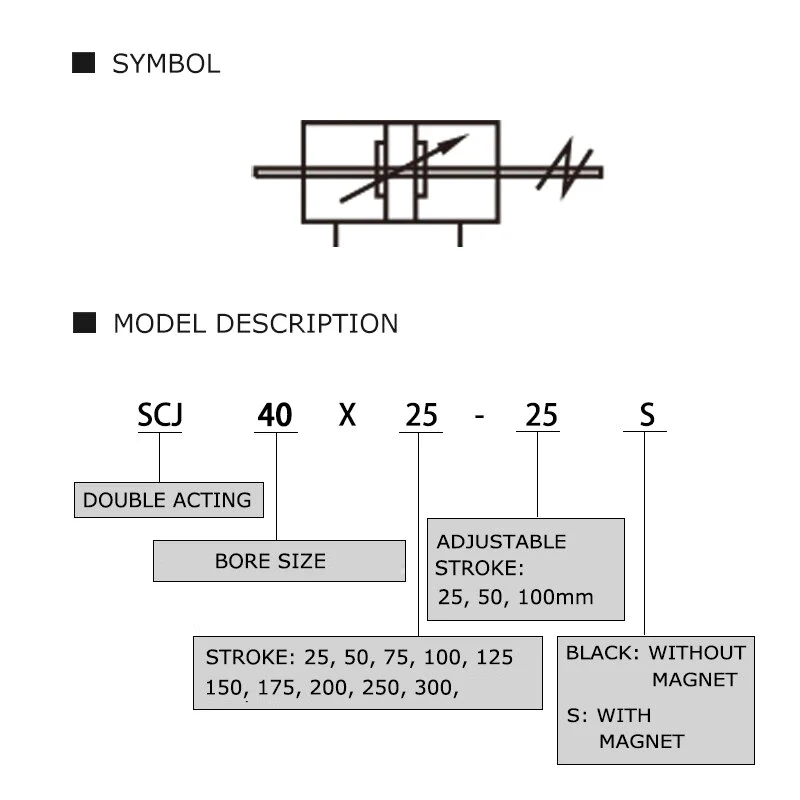 SCJ32 40 50 63 80 100 125mm Bore Adjustable Stroke Aluminum Alloy Double Acting Piston Tools Standard  Air Pneumatic Cylinder