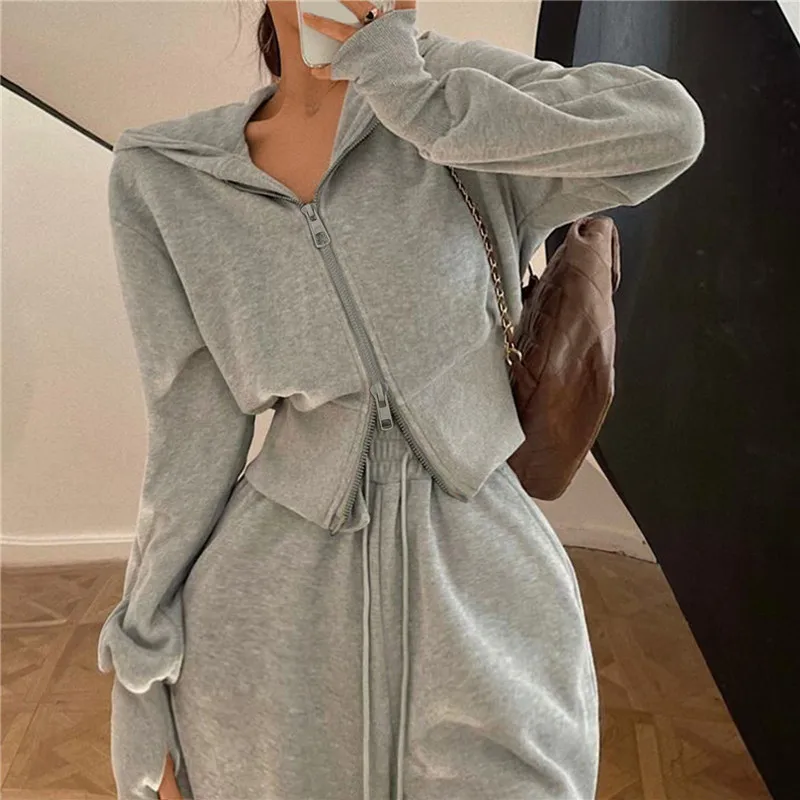 2023 New Loose Zipper Cardigan Woman Tracksuit Suits Fall Outfits Women Zipper Coats+ Sweetpants Clothing Casual Sportswear Set 1