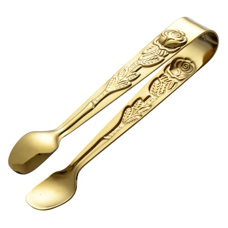 Rose Pattern Mini BBQ Food Clip Tongs 304 Stainless Steel Ice Cube Holder Cooking Grill Fruit Salad Clamp Kitchen Accessories food tongs