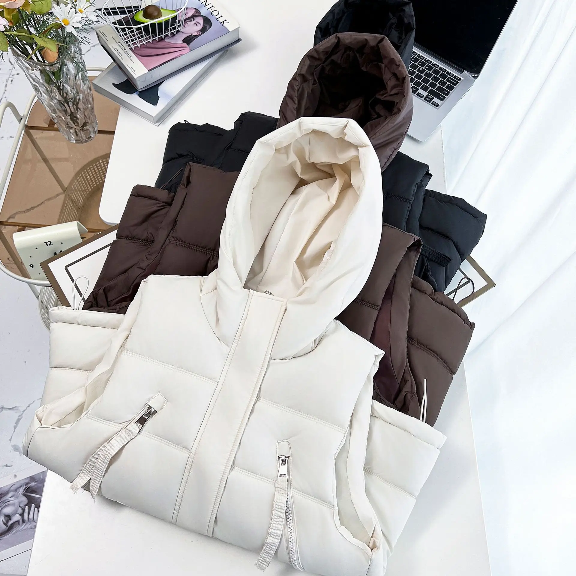 Plus Size Women Parka Winter New Loose Thick Warm Waistcoat Fashion Hooded Sleeveless Cotton-padded Vest 366