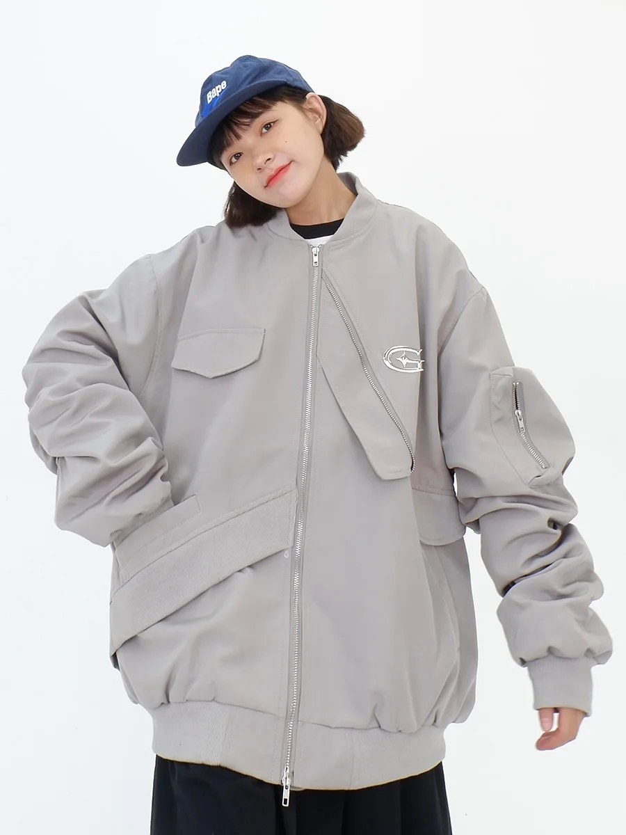 

Женские Асимметричные Рабочие куртки на молнии, осень 2023, новые свободные облегающие пальто bf с американским дизайном