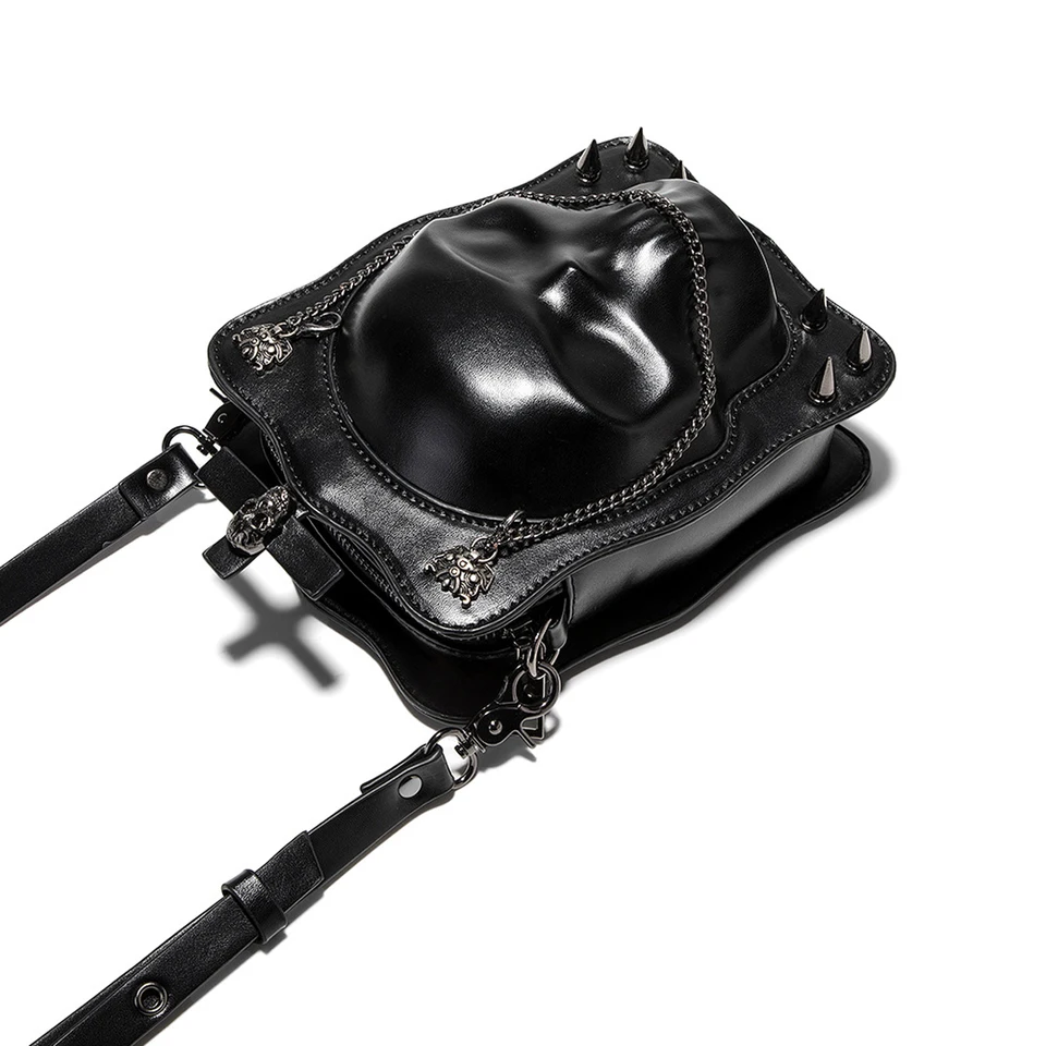 Borsa da donna in stile punk gotico con teschio, borsa a tracolla singola in vita, portafoglio per cellulare, portafoglio steampunk, retrò, borsa da viaggio da donna, borsa da moto con borchie e