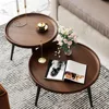 2-Piece Round Walnut Coffee Table Set, Mid-Century Modern Nesting Tables for Living Room, Sofa & Bedside 1