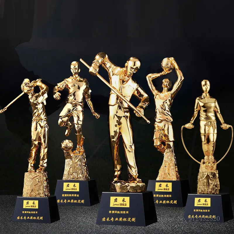 Customized Sport Resin Trophy, Basketball, Volleyball, Badminton, Marathon Golf, Table Tennis, High-Grade, Crystal Base, 1Pc