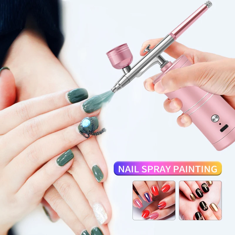 Portable Rechargeable Wireless Airbrush With Compressor Single Action Spray Gun For Face Beauty Nail Art Tattoo Craft Cake Paint