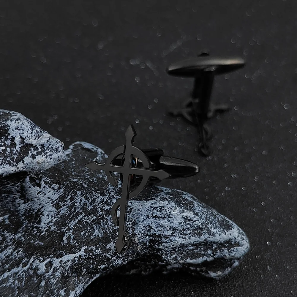 Leviathan 십자가 커프스 단추, 종교 종교 부적 쥬얼리, 스테인레스 스틸, 남성 커프스 단추, 신랑 웨딩 액세서리