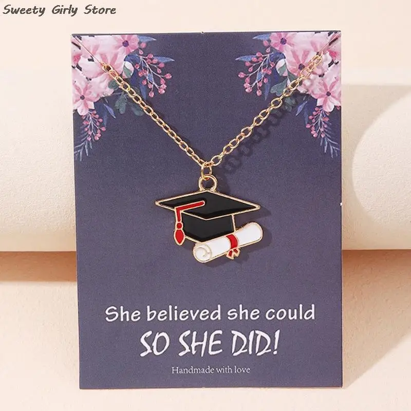 

School Graduation Ceremony Souvenir Bachelor Hat Necklace Metal Necklaces Choker Jewelry Student Class of 2023 Gift Ornaments