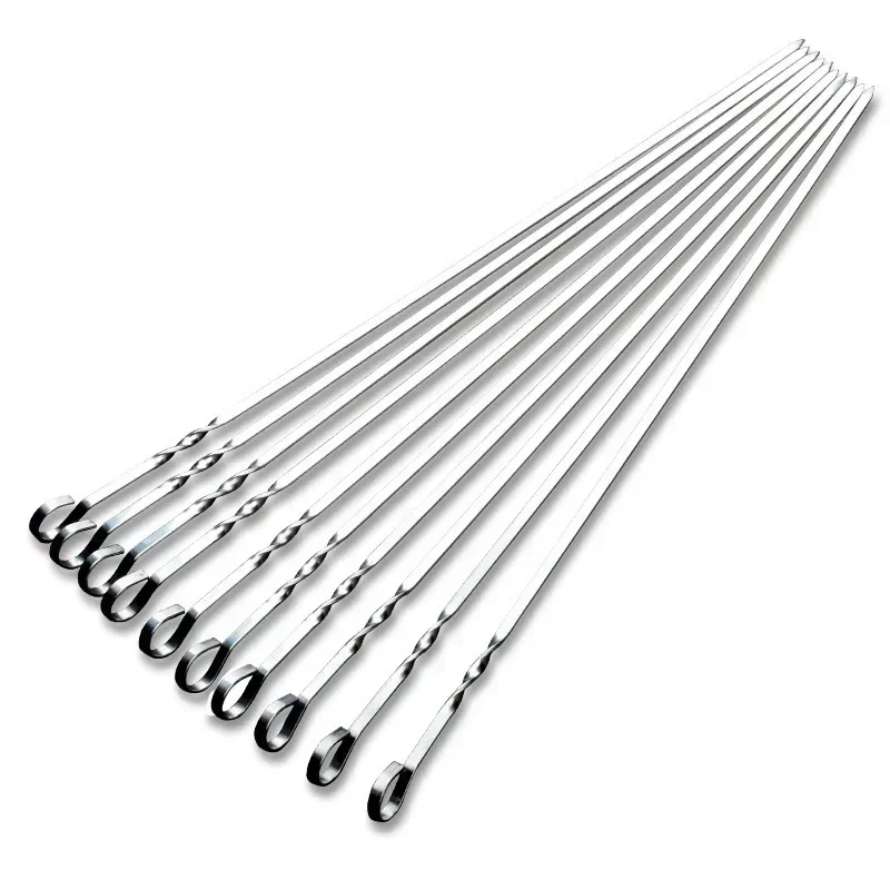 10pcs/set Stainless steel 430 BBQ stick thickened 41cm household mutton skewers iron drill BBQ stick tool stick.