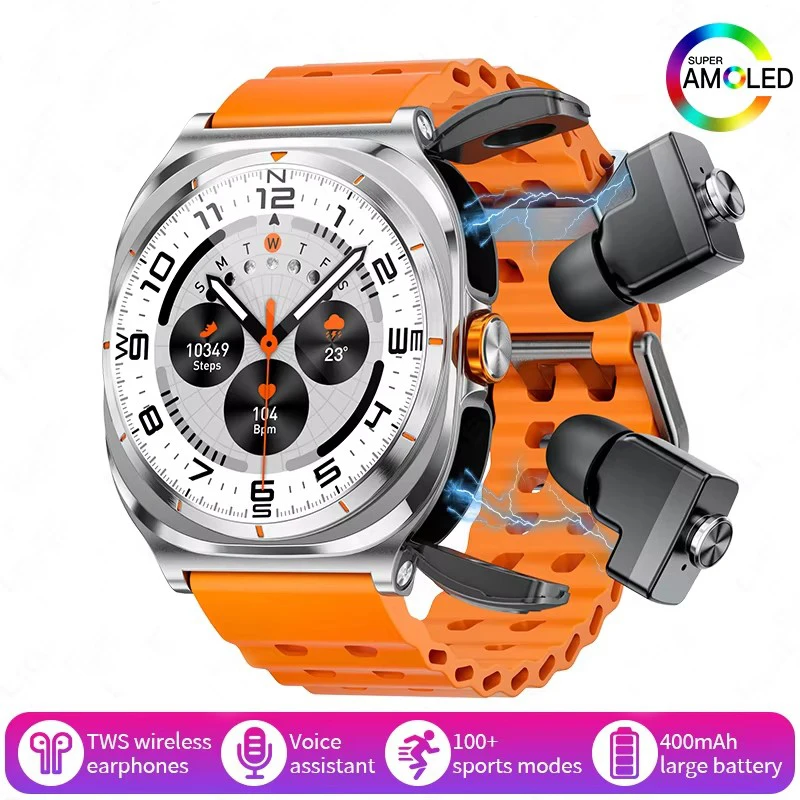 2025 Nuovo smartwatch Auricolare 2 in1 con rilevamento della salute delle chiamate Bt, resistenza all'acqua Ip67, posizionamento GPS, orologio in modalità sportiva