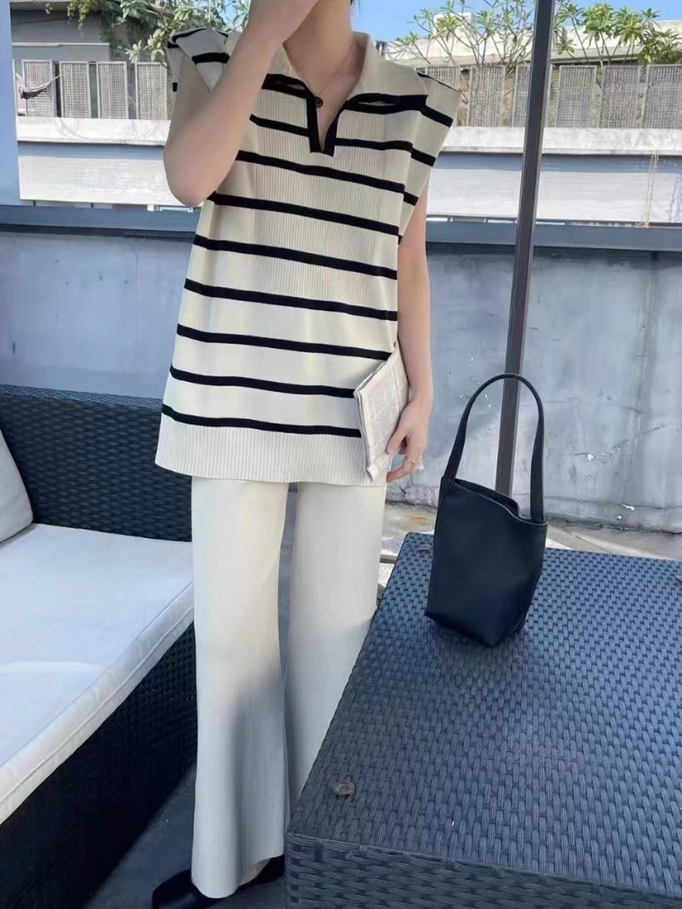 Stripe Sleevelss Top and Pant Set