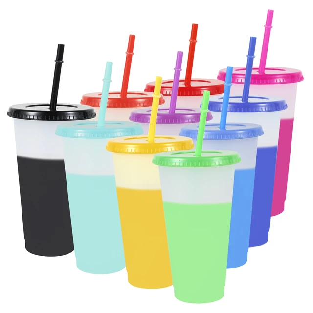 Color Changing Tumblers with Lids & Straws - 10 Reusable Bulk Cups Plastic  Cold Tumbler Cup Set for Adults Kids