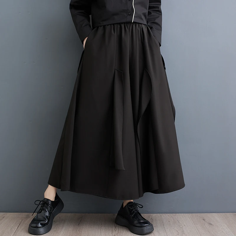 

Korea Japanese Yamamoto Style High Waist Dark Black Chic Lady Spring Summer Wide Leg Pants Culotte Fashion Women Casual Pants