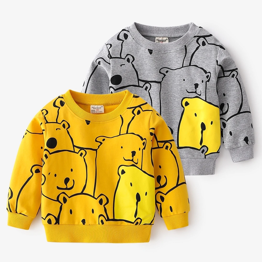 XUANMU Spring Autumn Cartoon Bear Print Cute Boys' Long Sleeve Sweatshirt Fashionable O-neck Casual Kids Pullover Tops XB078_voghion.com