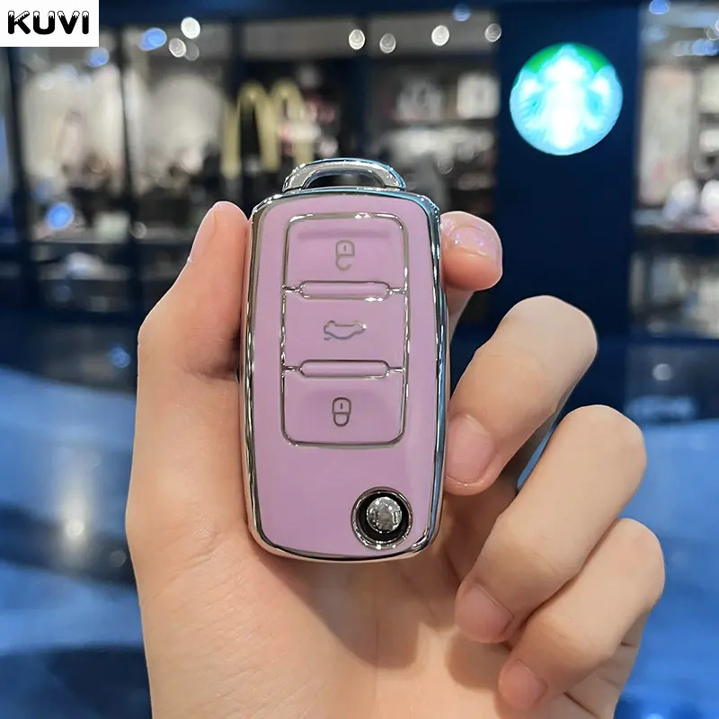 Elegant Pink TPU Car Key Case Cover