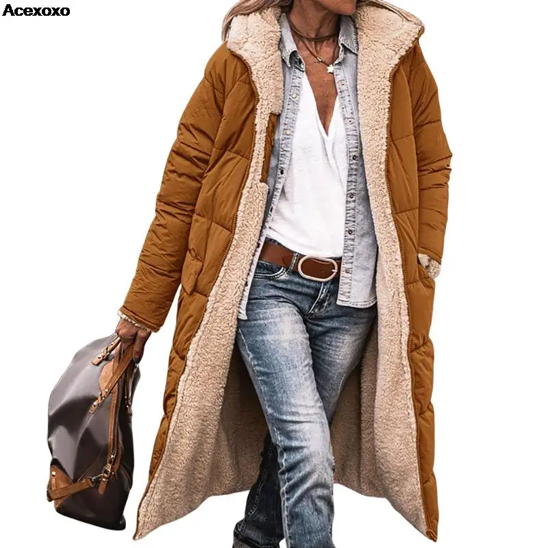 

Однотонная зимняя теплая куртка с капюшоном и длинными рукавами