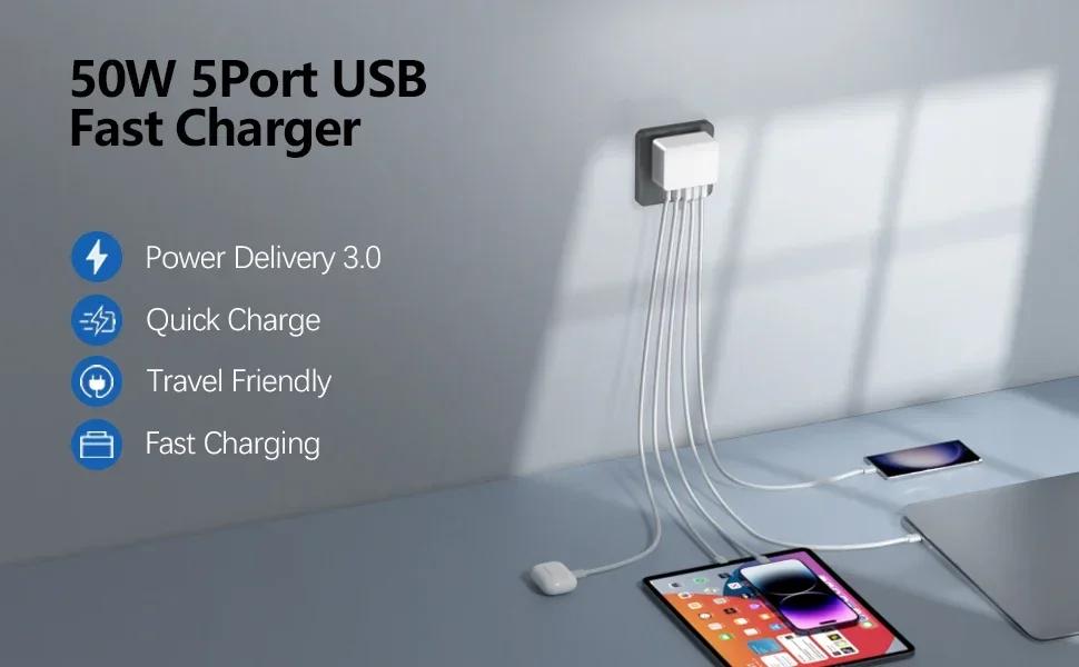 USBC Cargador Multiple Cabezal Adaptador de Pared Corriente Romalux