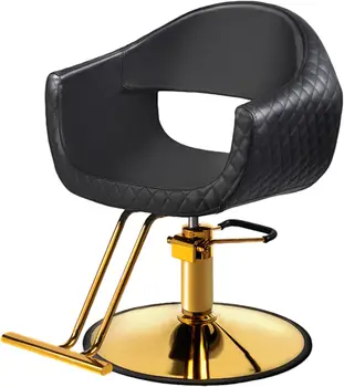Omysalon Barber Chairs For Barbershop Black & Gold Styling Chair, Salon Chair For Hair Stylist, Heavy Duty Hydraulic Pump,