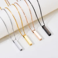Stainless Steel Customized Text Geometry Vertical Cubic Bar Cremation Urn  For Memorial Ash Keepsake JewelryPendant Necklace 1