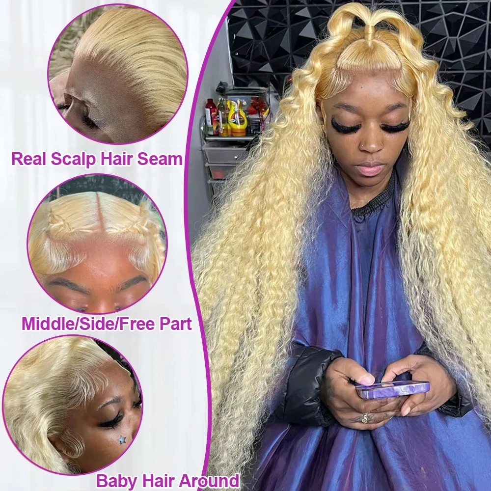 30 34 Zoll 613 Honig Blonde HD 13x6 Spitze Frontal Perücken Wasser Tiefe Welle Lockige Perücken Echthaar 13x4 Spitze Front Perücken Für Frauen 250% – Detail 4