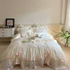 4Pcs Romantic Double Layer Lace Princess Wedding Bedding Set 100% Cotton Duvet Cover Bed Sheet Or Quilted Bedspread Pillowcases 1