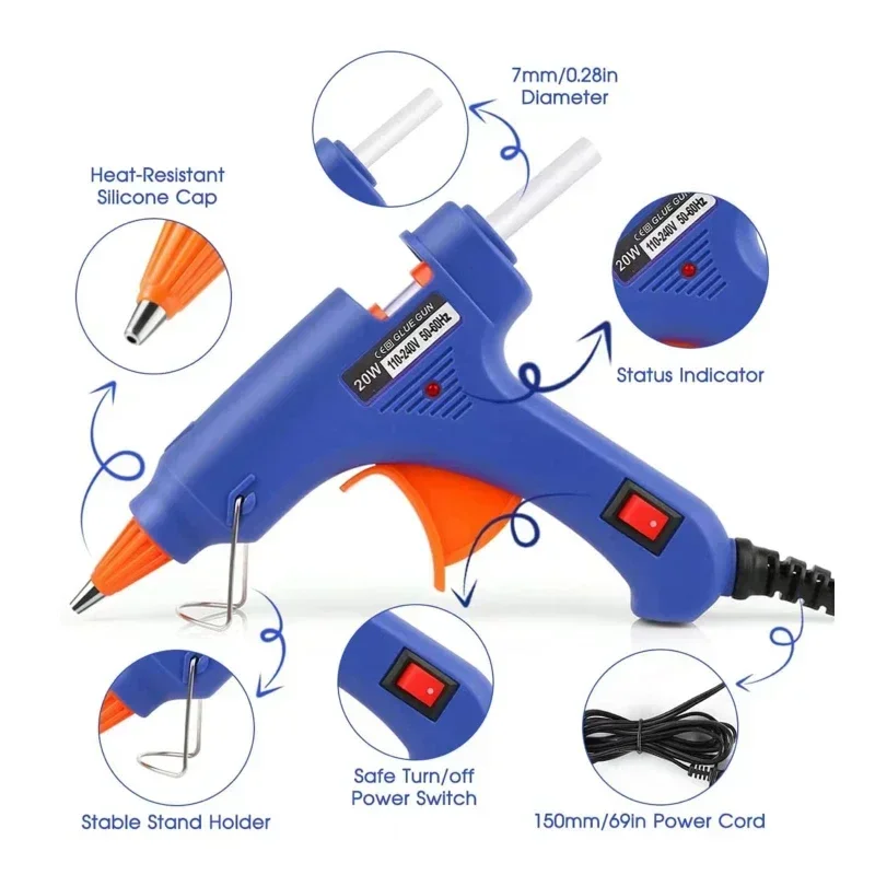 EU/US Plug Hot Melt Glue Gun DIY Mini Household Industrial Guns Heat Temperature 20W Electric Repair Tool Use 7mm Glue Stick 4