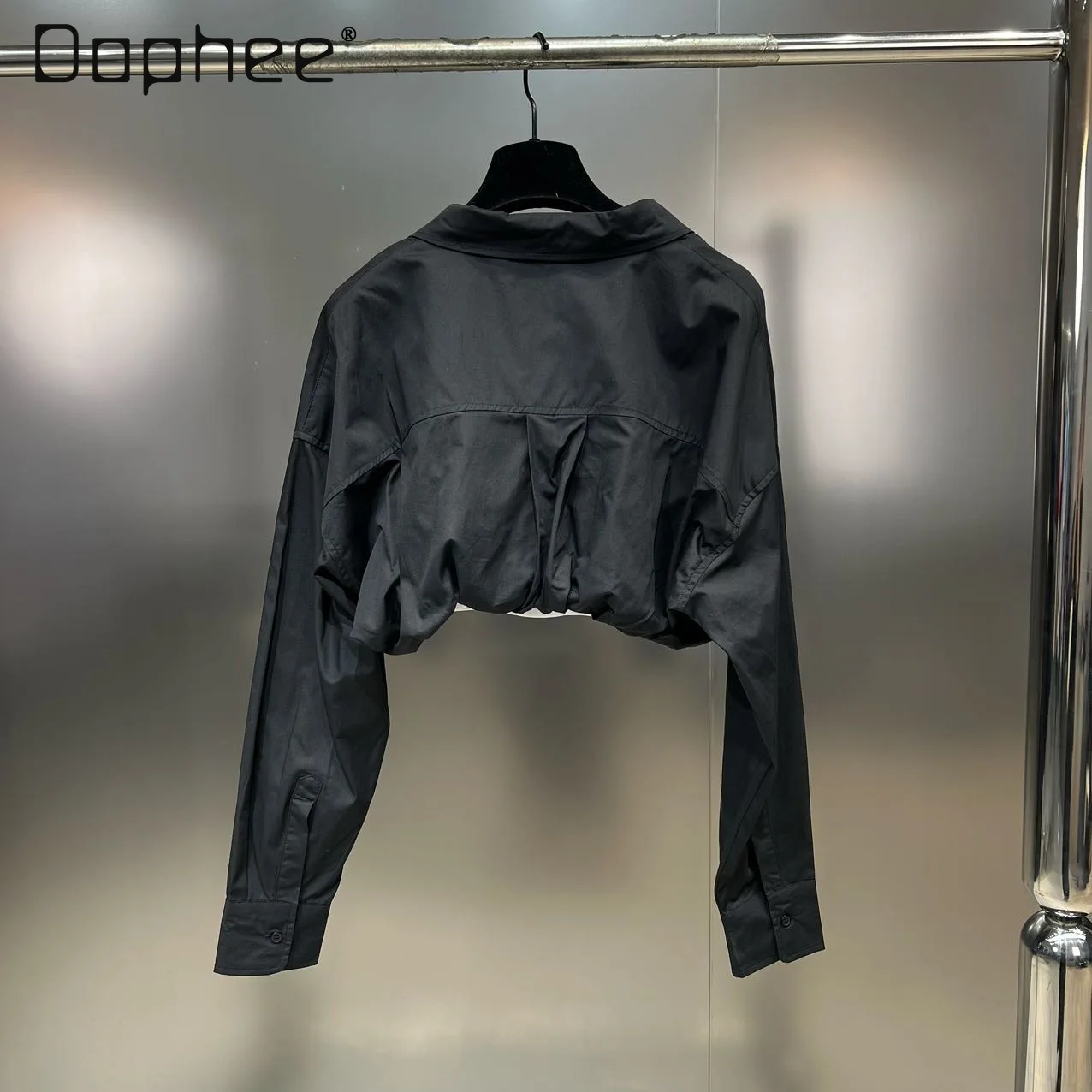 Spring 2024 New Casual Lapel Short Shirt Streetwear Female Fake Two-Piece Vest Long Sleeve Black Short Blouse  Blusas Mujer women winter fashion bubble coats jackets cotton padded bread coat fake two stand collar thickened loose black warm streetwear