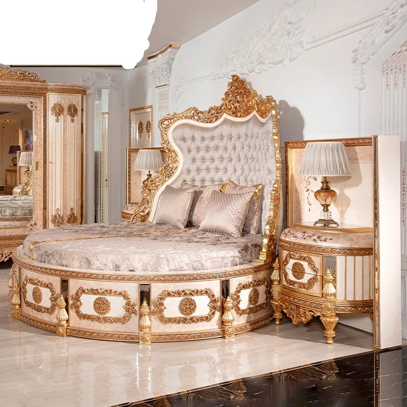 

European Solid Wood Carved Wedding Bed French Court Luxury Large Round Villa Princess Master Bedroom Customization
