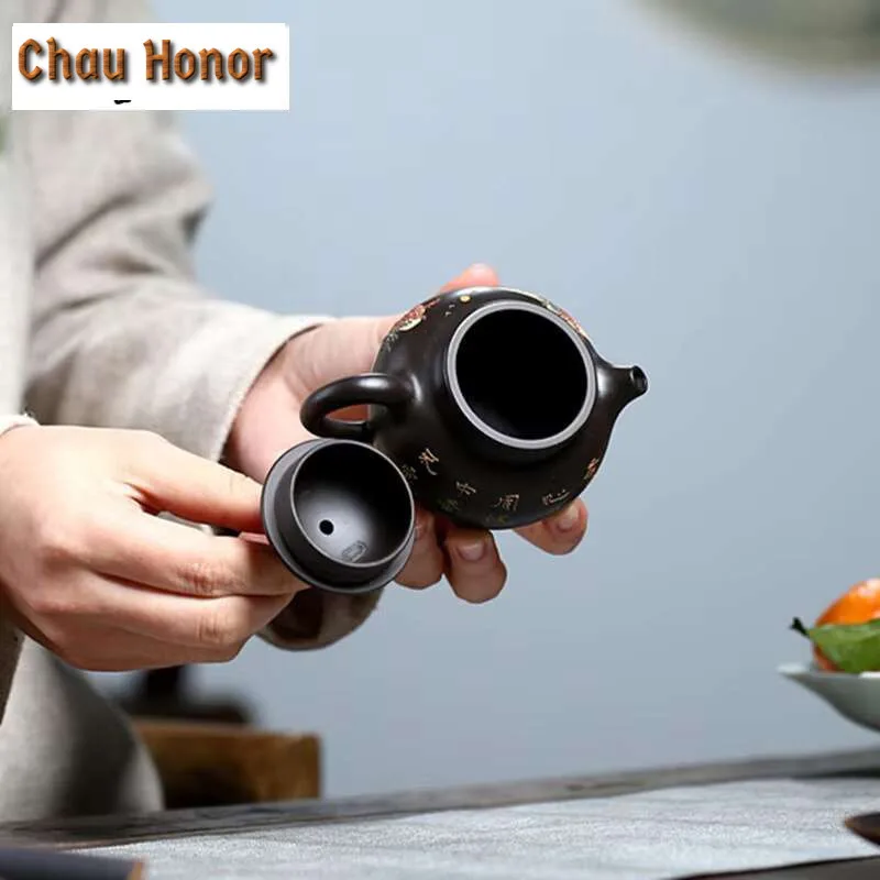 110ml Boutique Yixing Purple Clay Teapots Raw Ore Black Mud Hand Painted Tea Pot Household Zisha Filter Kettle Teaware Supplies