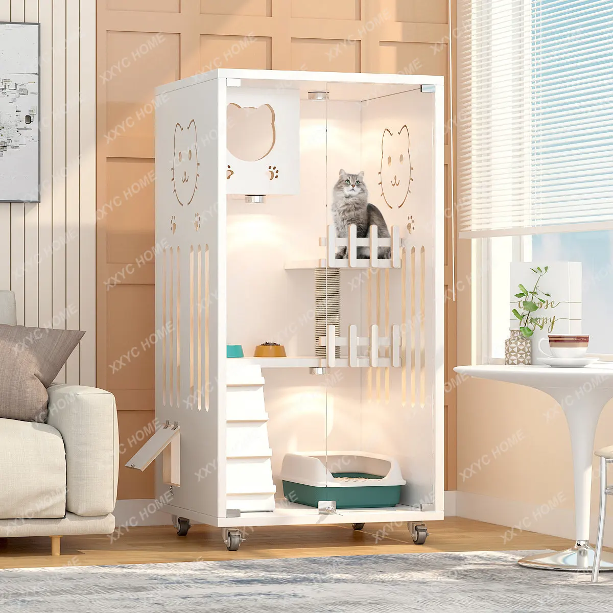 

Solid Wood Cat Villa Indoor Cattery Climbing Frame Home Indoor House