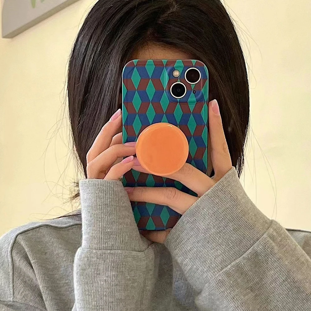 Per Iphone 14 Pro Ins Creative Retro Contrast Colors Rhombus New Fashion Phone Case Staffa Per Iphone 14 13 11 12 Pro Cover