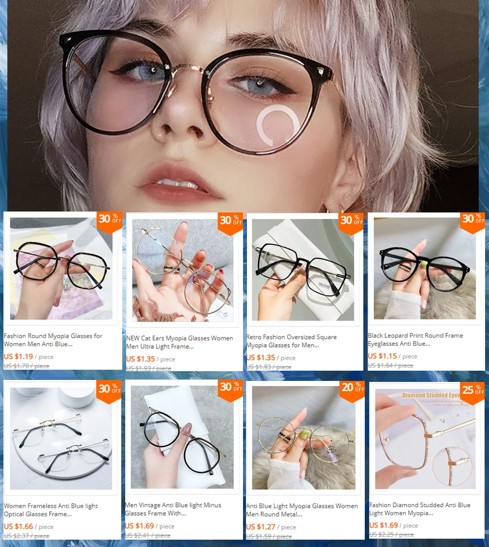 Miopía Gafas Hombres Mujeres Transparente Minus Eyewear Anti Blue Light  Miopes