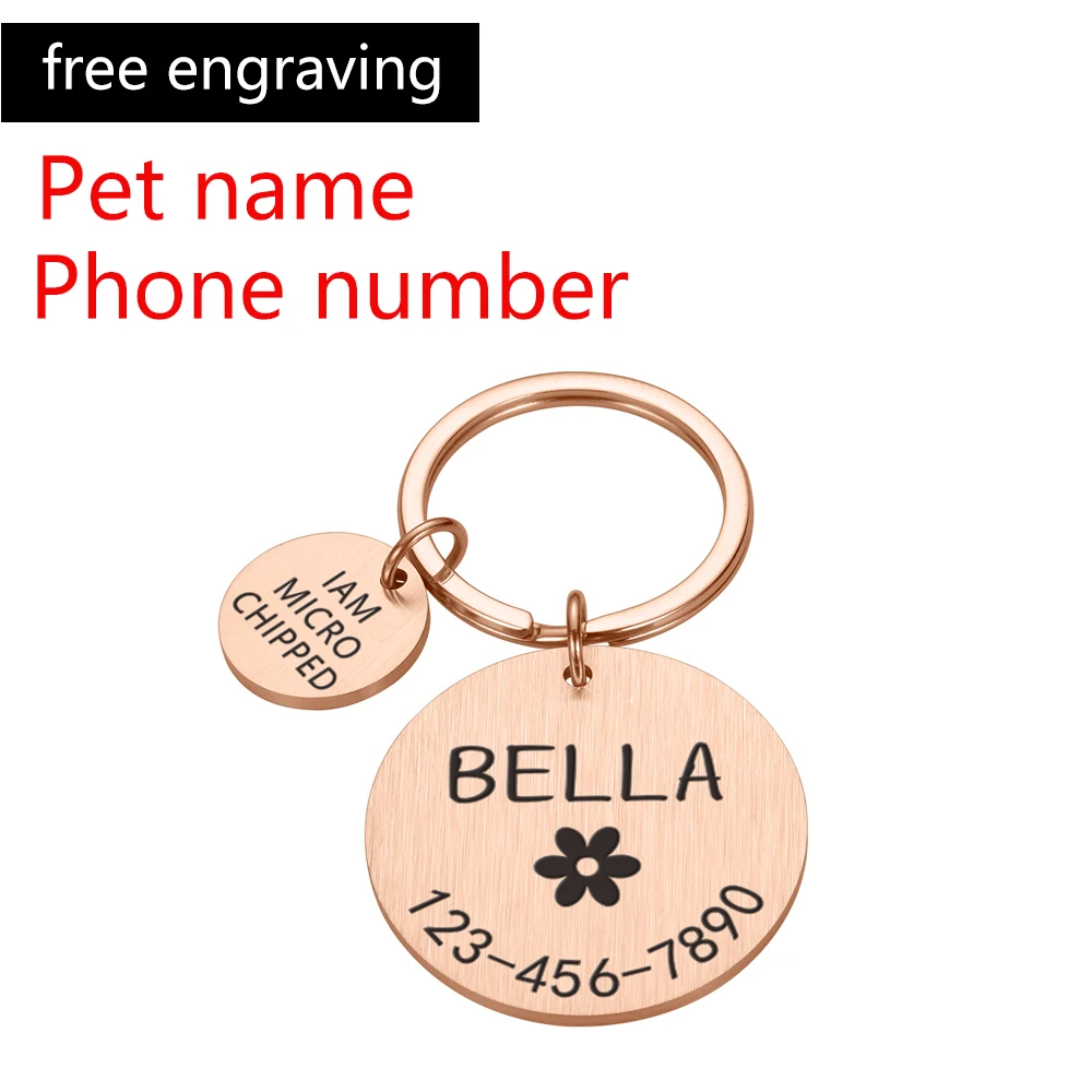 Engraved Dog Pet ID Tag Personalized Name Phone Bone Flower Pet ID Name for Cat Puppy Dog Tag Pendant Keyring Pet Accessories 