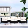5-Piece Half Moon Outdoor Sectional Sofa Set,Cushions and Half-Moon Tempered Glass Table, Patio All-Weather PE Wicker Furniture 1
