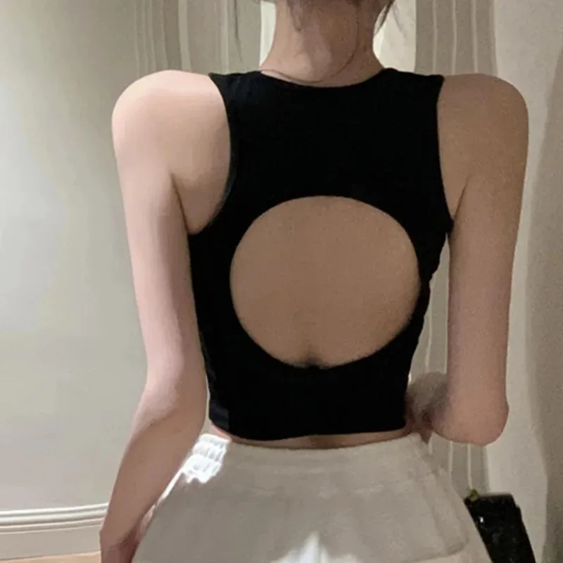 New Sleeveless Sexy Backless T-Shirts Female Slim Casual Crop Tops Fashion Vest Women Streetwear