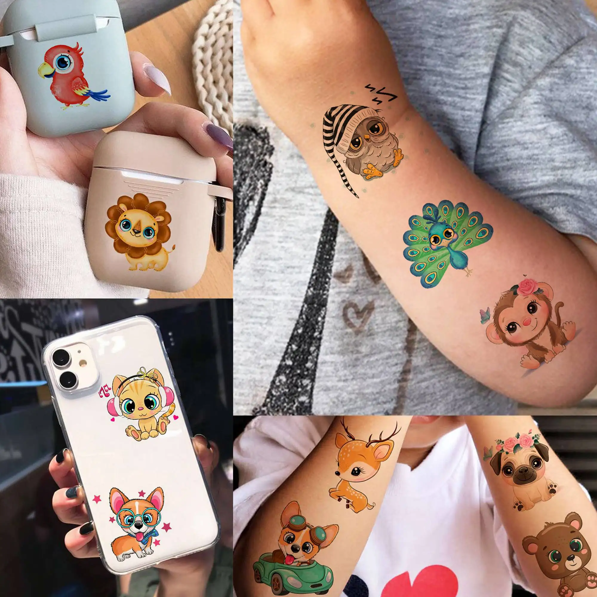 50 PCS 3D Cute Animals Temporary Tattoos For Men Women, Cartoon Animals Lion Dog Cat ZOO Fake Tattoo Sticker Kids Birthday Gifts 5