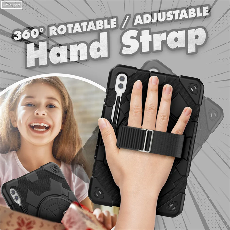 For Samsung Galaxy Tab S9 FE Plus 12.4 inch SM-X810 SM-X610 SM-X710 Tablet Case Kids PC Silicone Rotation Strap_voghion.com