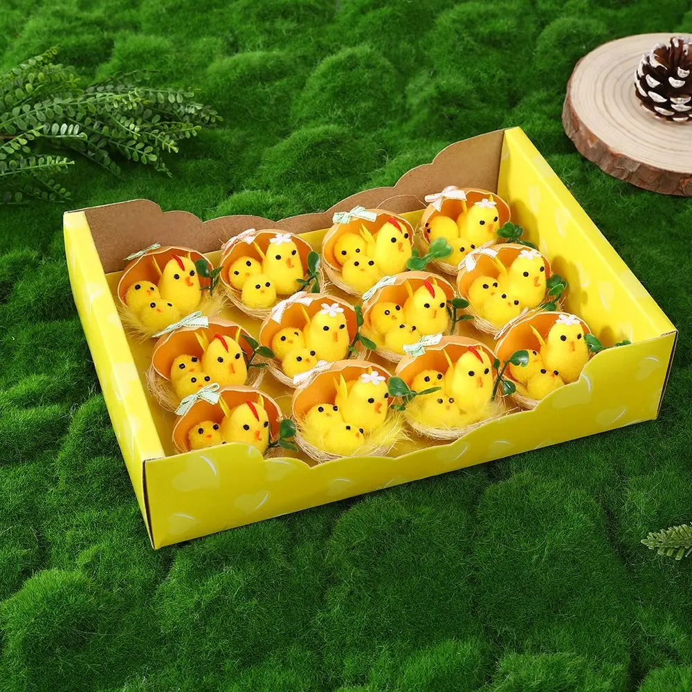 16 개/대 시뮬레이션 부활절 노란색 병아리 장식 눈사람 미니 부활절 토끼 장식품 봄 무리 귀여운 동물 장식