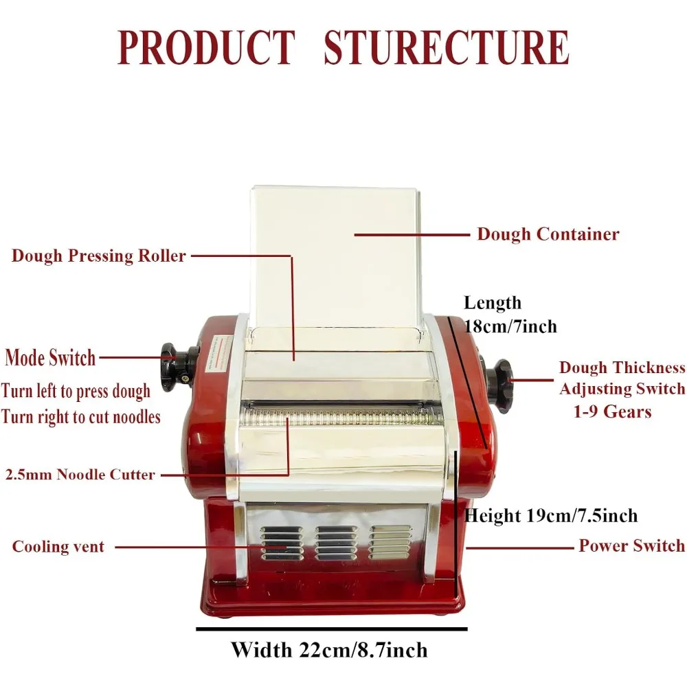 Electric Pasta Maker Household Noodle Making Dough Pressing Machine Built-in 2.5mm Cutter 135W 5Kg/H Output for Commercial Home 5