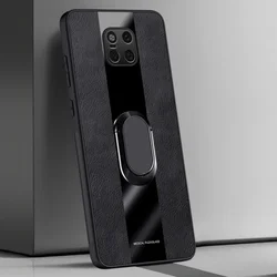 Luxury Leather Ring Holder Phone Case - Magnetic TPU Silicone Back Cover for Mate 20X (Black)