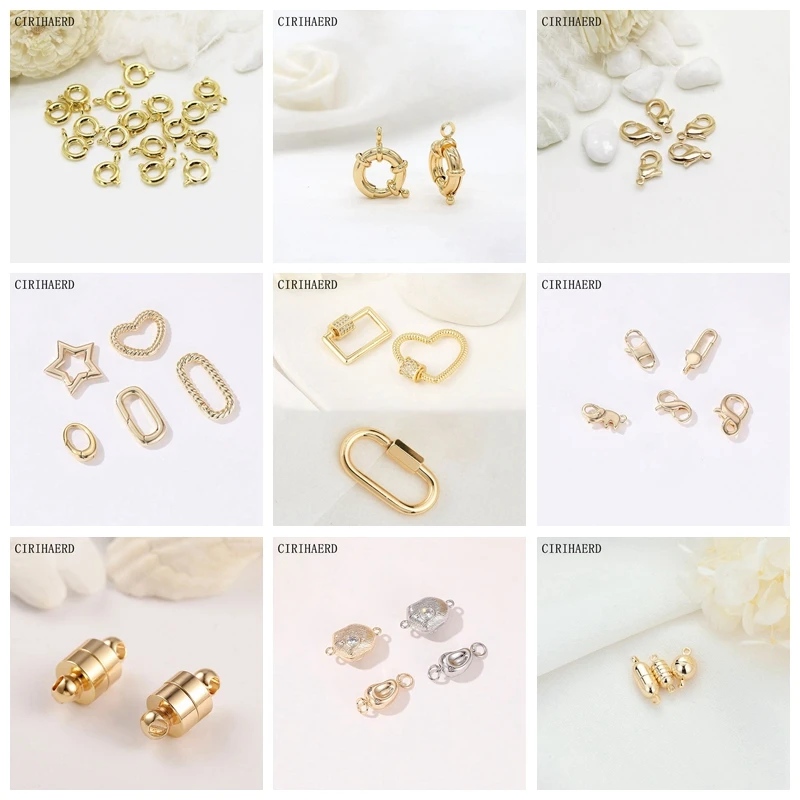 DIY 쥬얼리 액세서리, 스티어링 휠 스프링 걸쇠, 14K 골드/로듐 라운드 버클, 팔찌 목걸이 연결 걸쇠