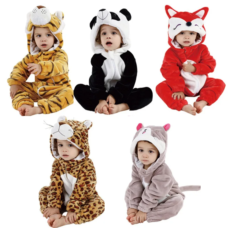 Kigurumi Kids Unicorn Pajamas Panda Tiger Fox Leopard Costume Winter Flannel Boy Pijama Girl Sleepwear Children Onesie Jumpsuits
