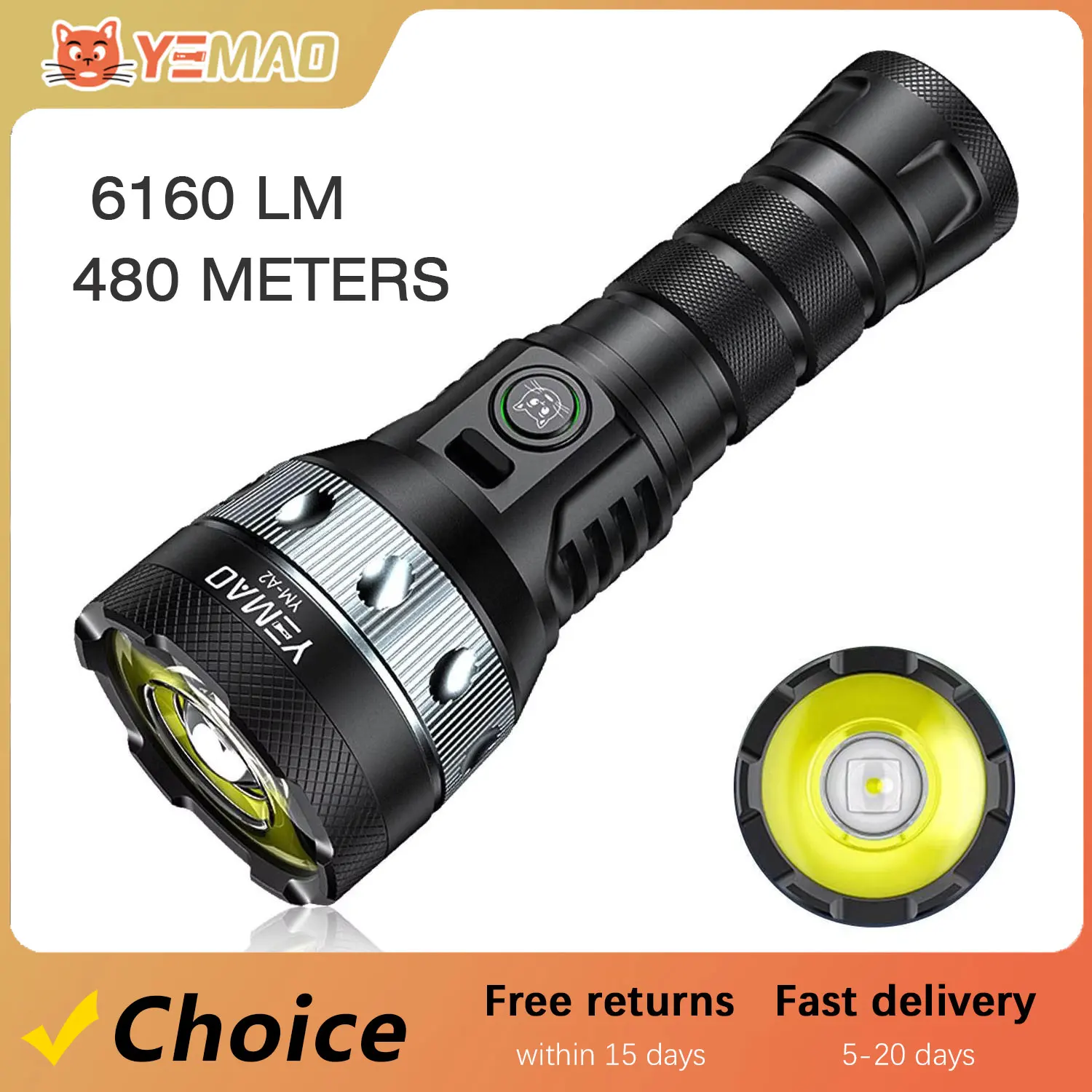 6160LM YEMAO A2C Portable Rechargeable Flashlight 21700 Lithium